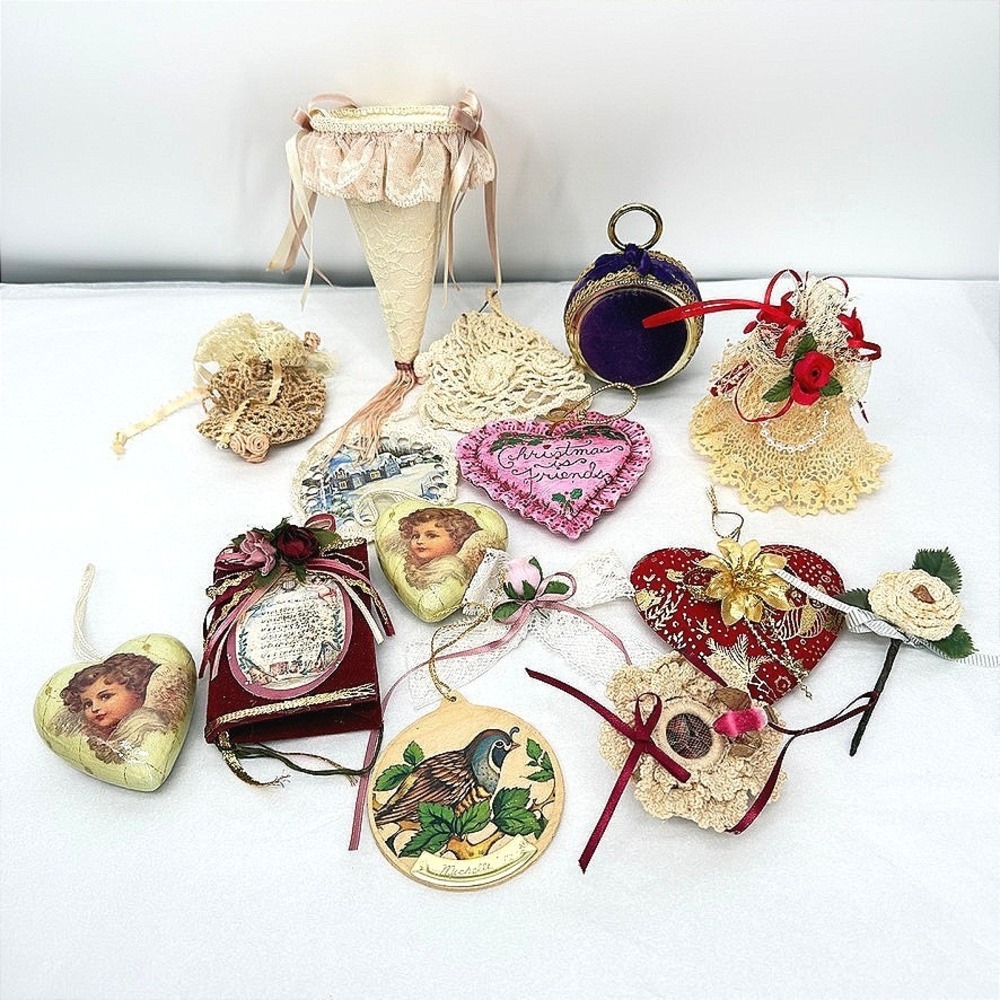 Victorian Style Christmas Ornaments Mixed LOT Vintage Whimsical Cottage Decor